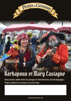 Affiche Barbapoux et Mary Castagne avec un espace blanc pour les informations de votre événement